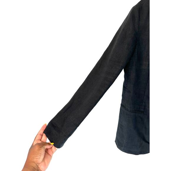 AYR Black Basic Lagenlook Coastal Granmda Relaxed The Rumpled Linen Blazer 6 - Picture 4 of 13